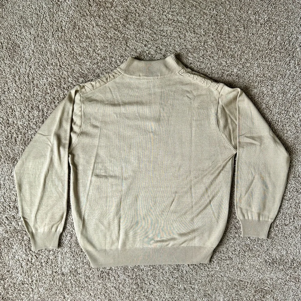 Stacy Adams‎ I Men's Tan Cable Knit 1/4 Zip Sweater I XL I Elbow Patches I Golf